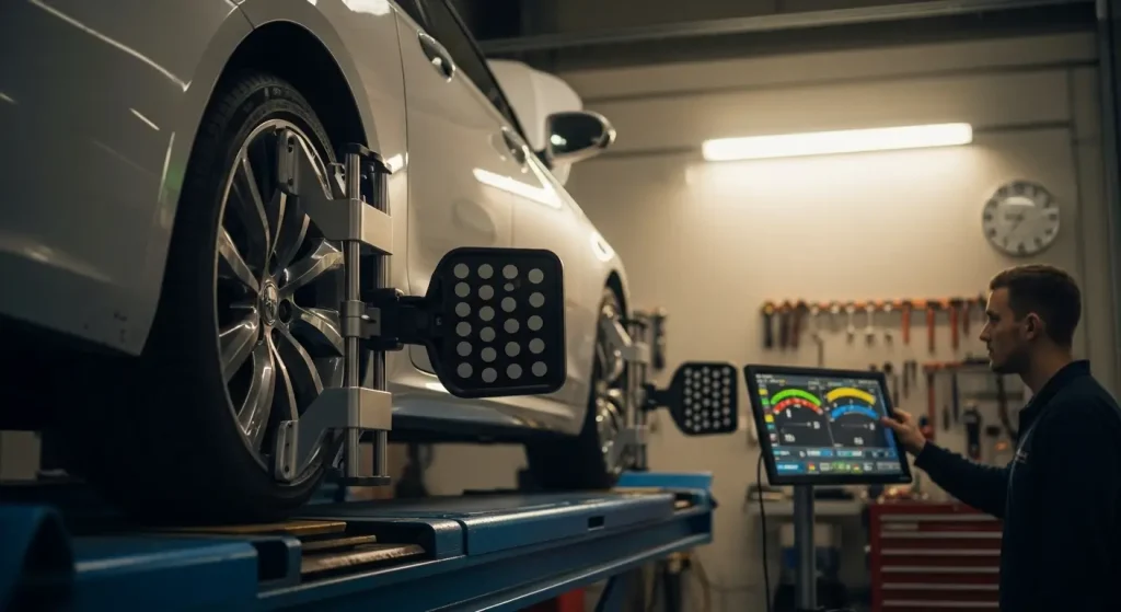 Wheel Alignment Perth — technician adjusting wheel angles on alignment rack (wheel alignment perth)