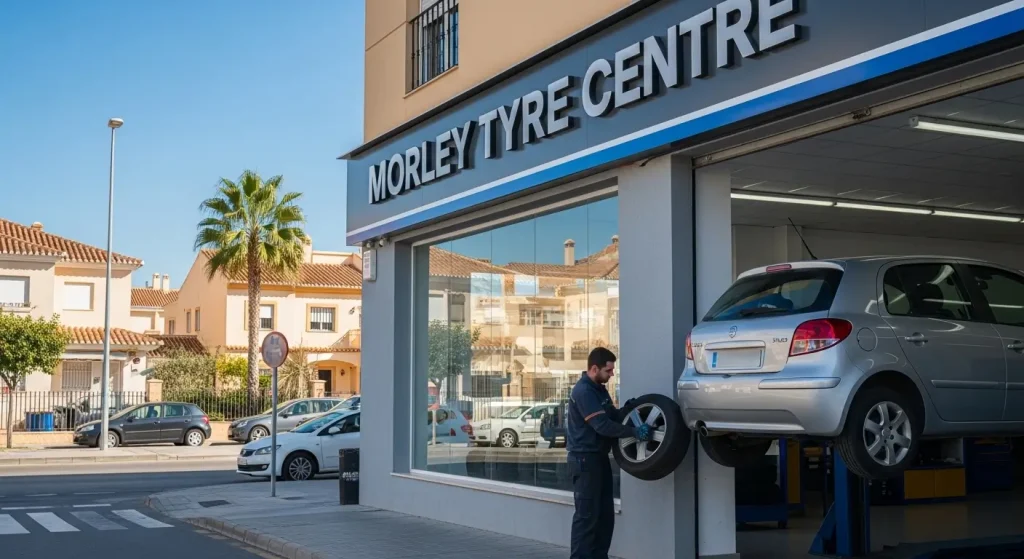 Cheap tyres Malaga – tyre fitting and tyre shop exterior at Morley Tyre Centre