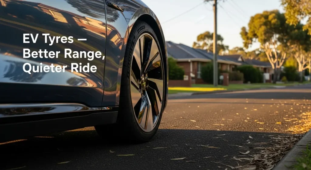 close-up of EV tyres on an electric car — EV tyres for better range and quieter ride